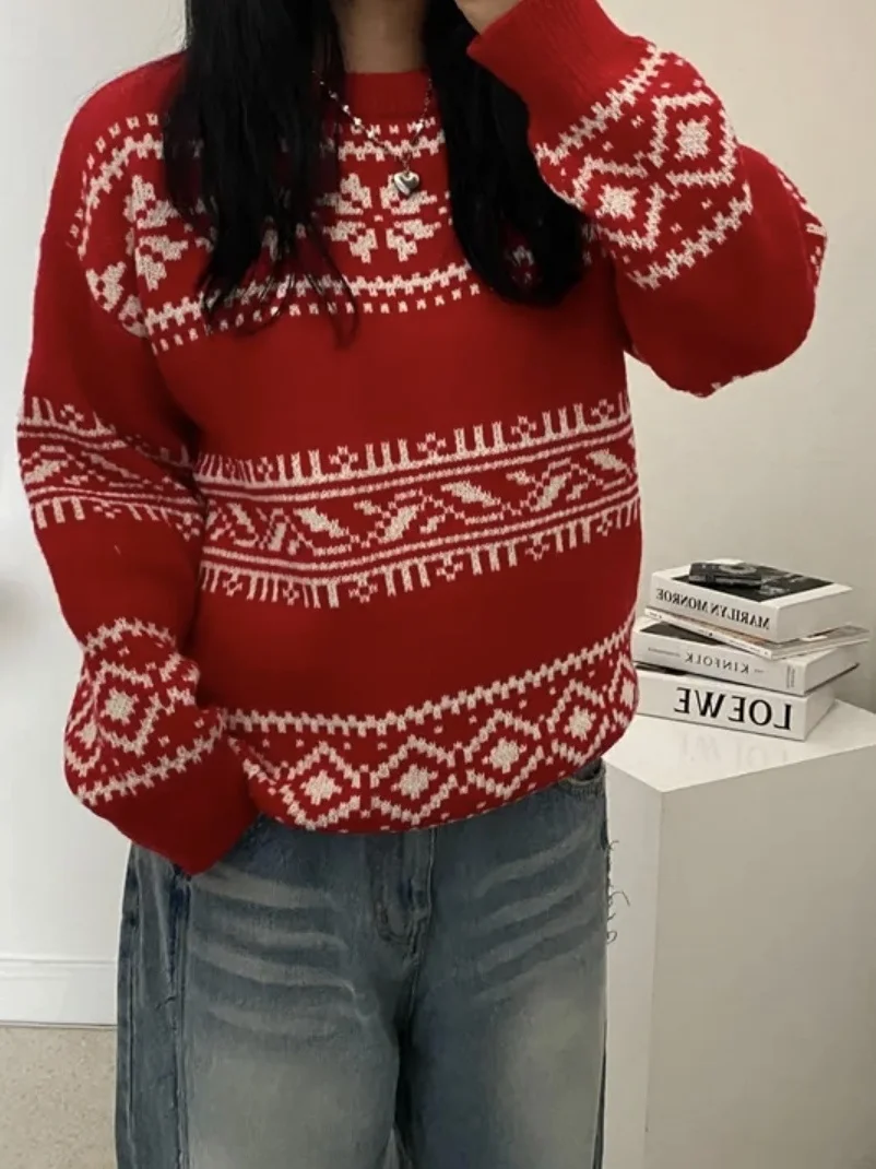 

Retro Sle Loose Fit Thi Knitted round Ne Sweater Women's Aosphere Feeling Spring New Arrival Knitwear