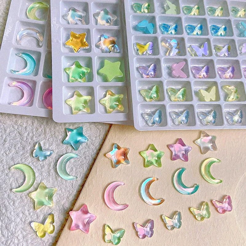 20PCS 3D Flat Back Star Moon Nail Art Rhinestone Charms Butterfly Accessories For Nails Decoration Supplies Materials Manicure Y