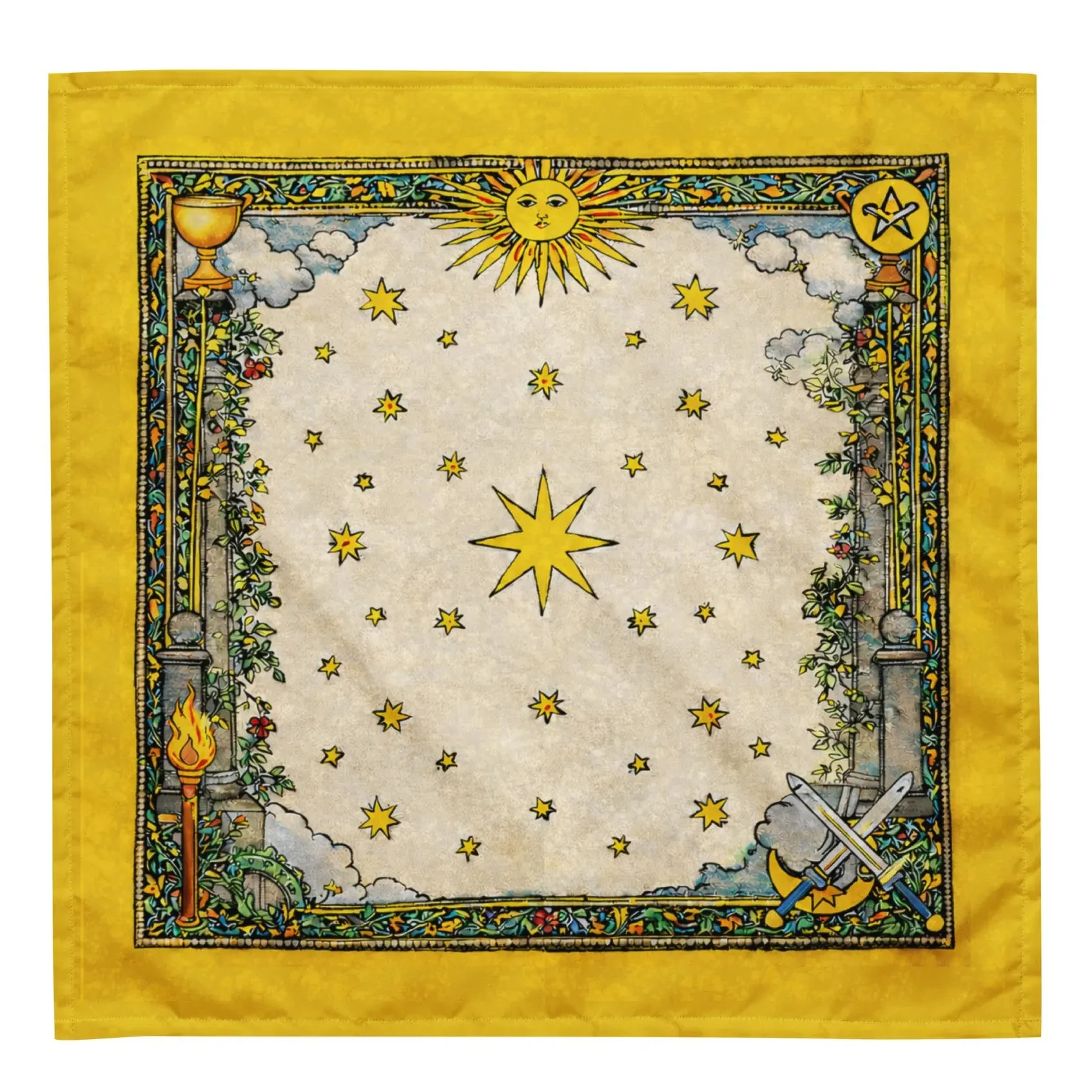 Paño de Tarot Estampado Rider Waite, Cubierta de Adivinación con Estética Castlecore, Paño de Altar Elemental para Lectura de Tarot y Rituales de Brujería