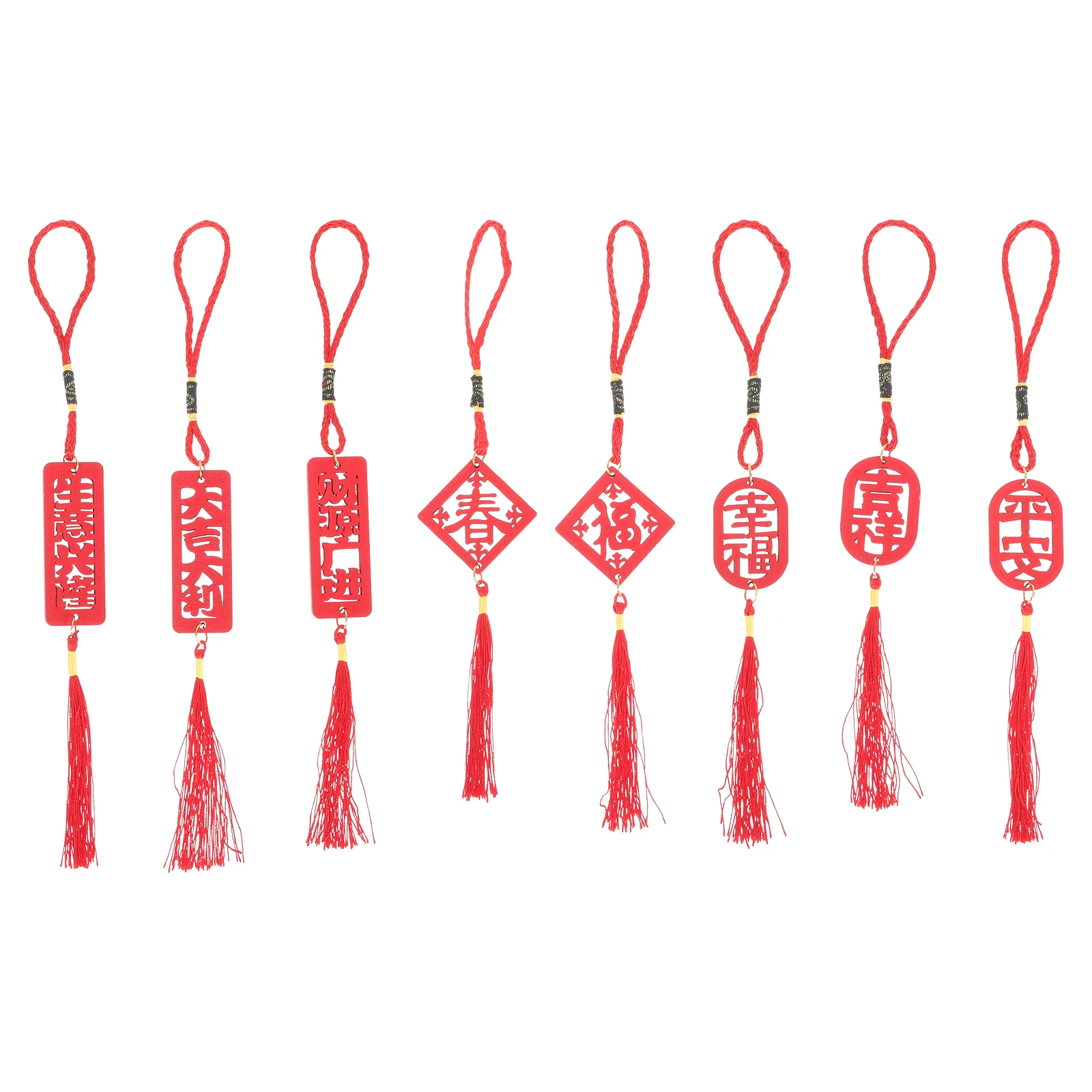 

8pcs Spring Festival Pendants Wooden Carved Small Decor For Bonsai Potted Plants New Year Hanging Ornaments Chinese Knot Wishing