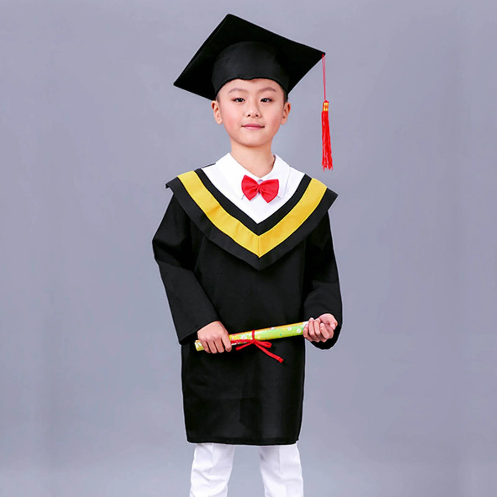 

Kids Children Academic Dress School Uniforms 2024 Preschool Kindergarten Cosplay Graduation Gown with Sash Shawl Tassel Cap Set