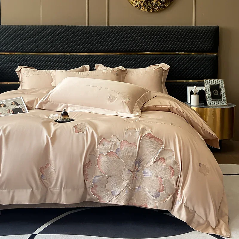 

Luxury washed silk home bed linen sets summer Comforter bedding set Embroidered duvet Quilt cover set Full sheet set Pillowcase