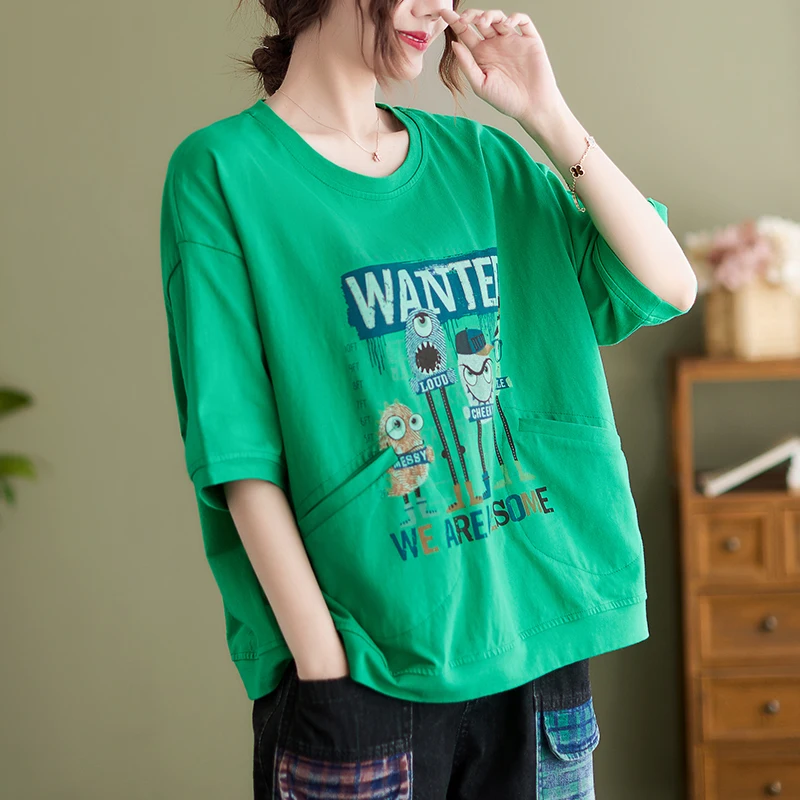 القطن ort Sve قاعدة irt المرأة الصيف عادية فضفاض حجم كبير تي شيرت البطن تغطي مكافحة الشيخوخة الكورية Sle الجولة Ne #2