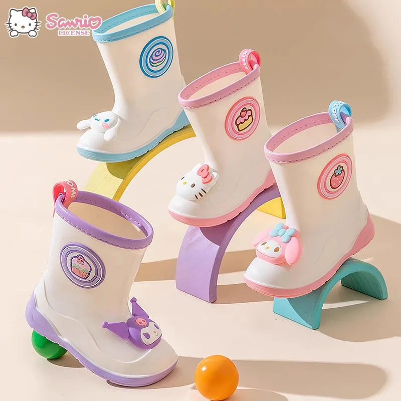 Sanrio Hello Kitty Kawaii Babies Rainshoes Cartoon Kuromi My Melody Children Mid Tube Boots Macaron Color Scheme Non-Slip Shoes