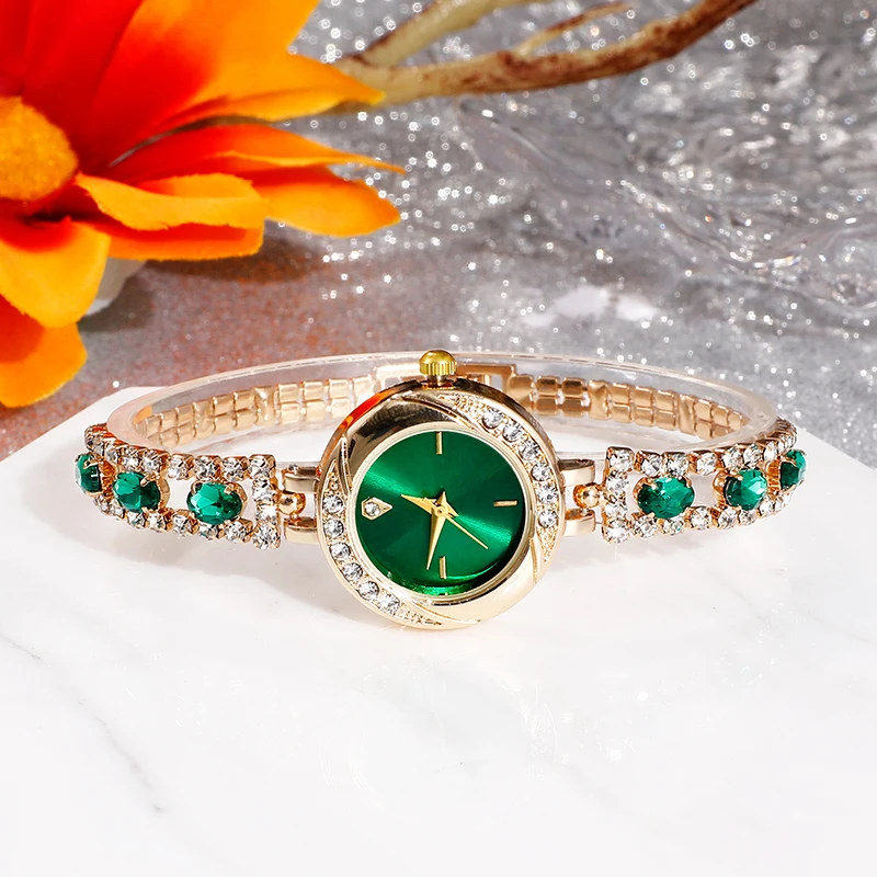 Diamond Women Watches Green Watch Ladies Wrist Watches Luxury Brand Rhinestone Womens Bracelet Watches Female Relogio Feminino