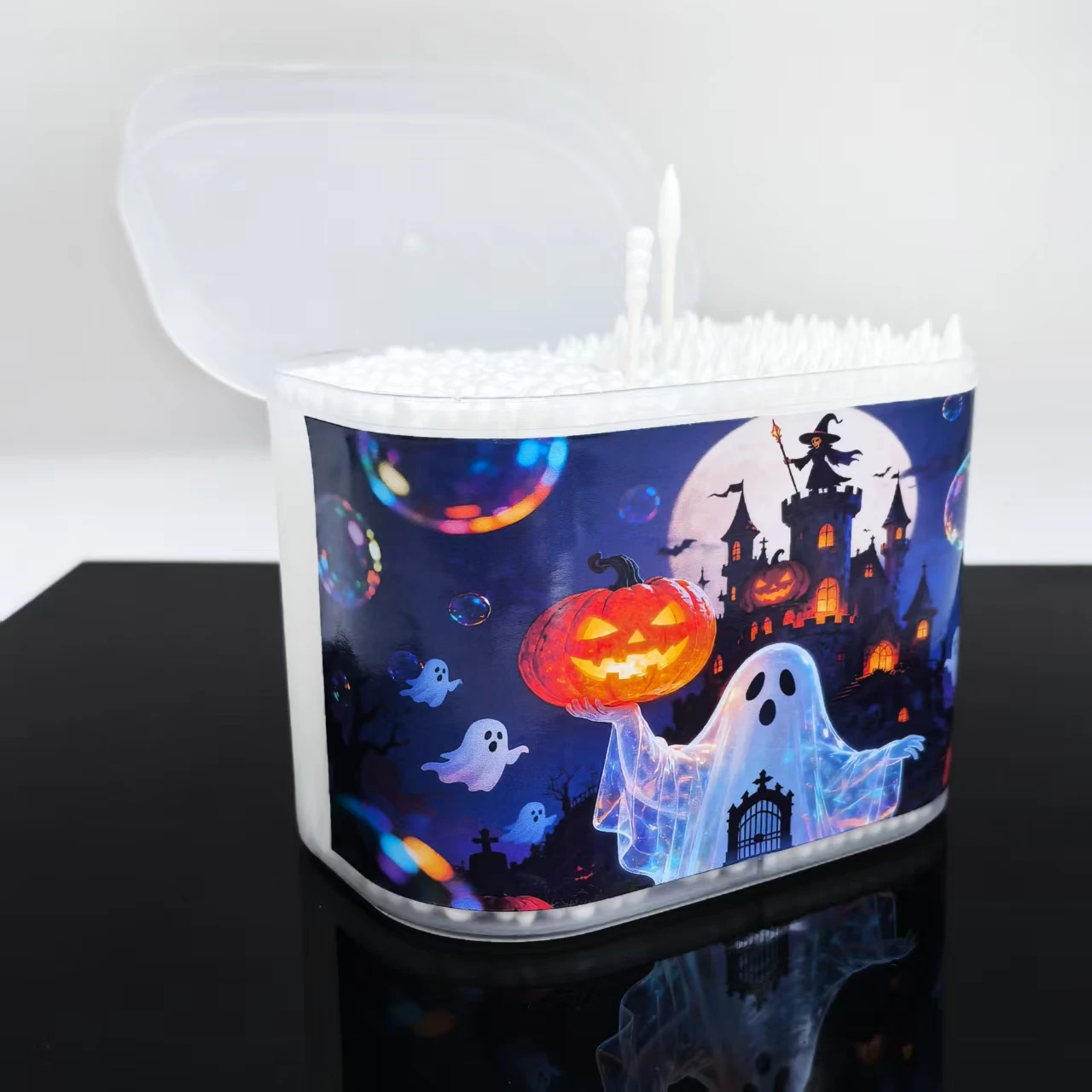 600 قطعة من مسحات القطن المدمجة ذات الأطراف المزدوجة لشبح الهالوين، مسحات قطنية متعددة الأغراض هدية العيد مع أعواد ورقية رفيعة