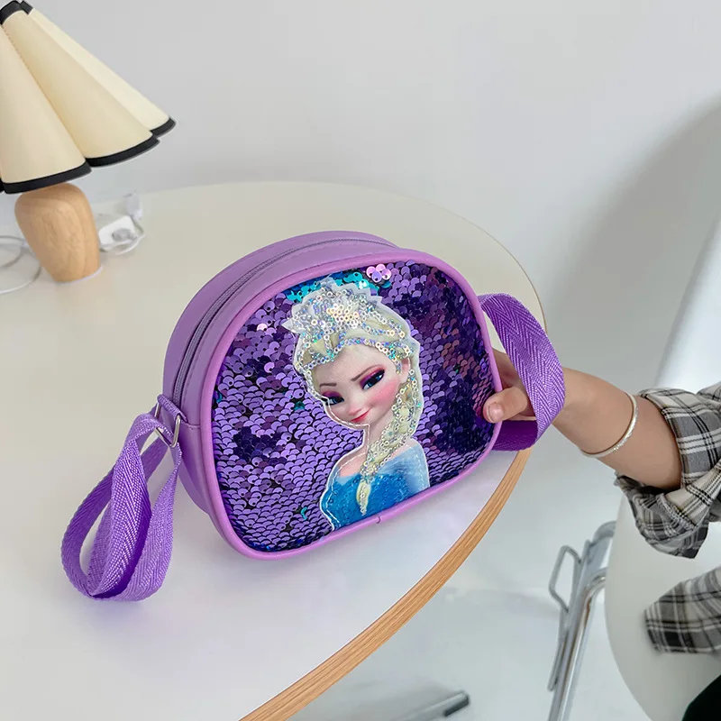 Bolso bandolera oblicuo de Disney para niña, diseño de Frozen Elsa, con lentejuelas, moderno y con personalidad, para guardería