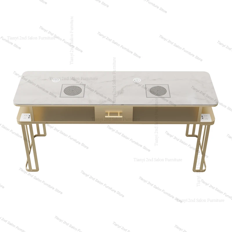 Modern Multifunction Manicure Table Golden Luxury Marble Tabletop Dressing Nail Table Nail Artist Salon Furniture Nail Desk LLMT