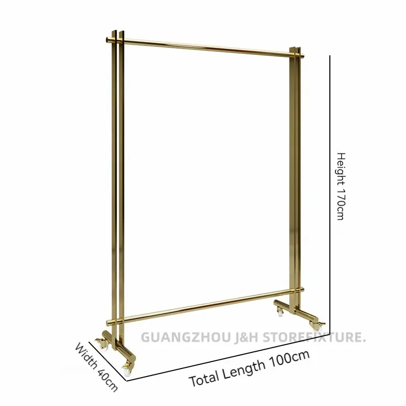 Rak Display Kain Landing dengan Roda, Rel Gantungan Tunggal, Rak Display Retail Bergerak