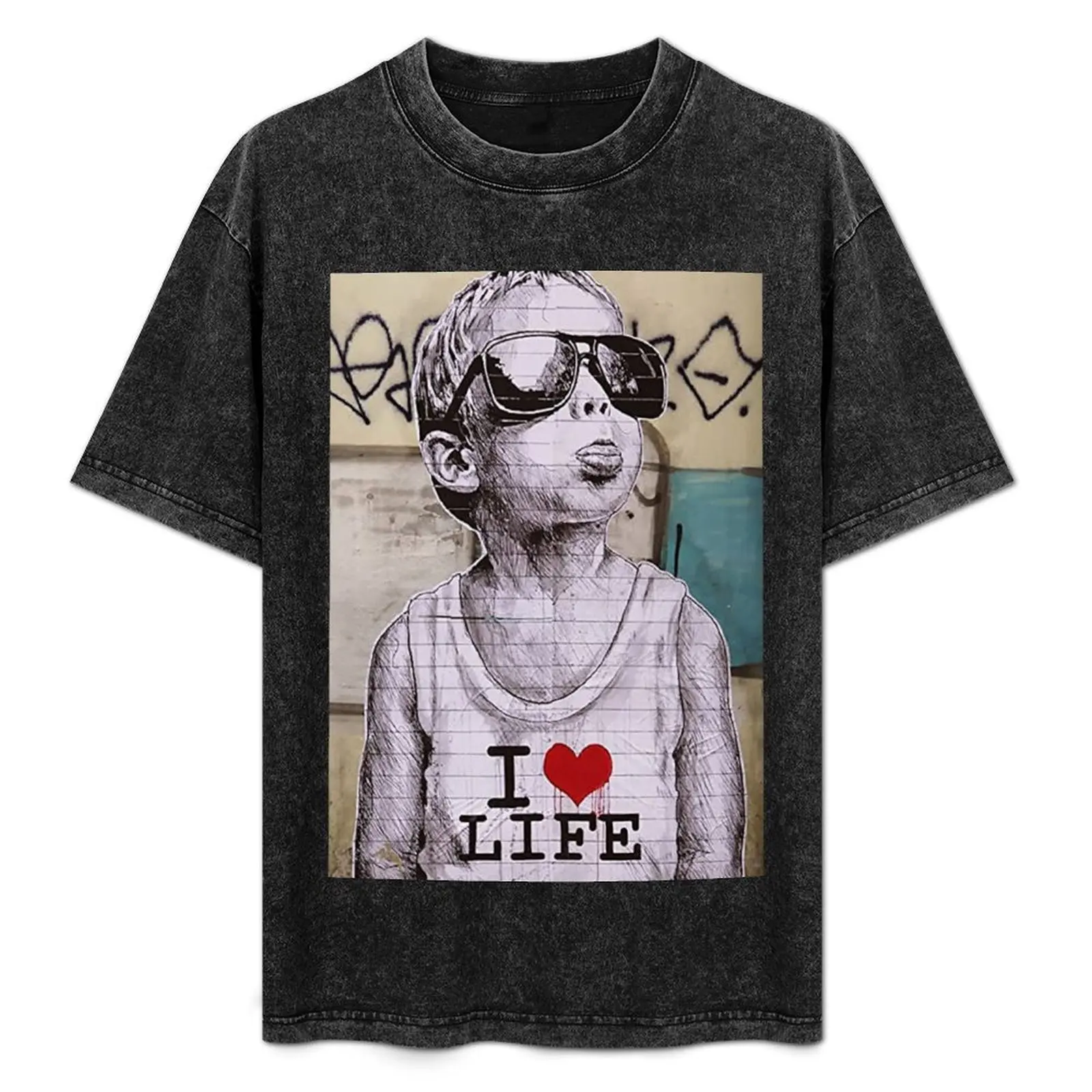 

I love life boy graffiti street art T-Shirt Big Size Simple T-Shirt