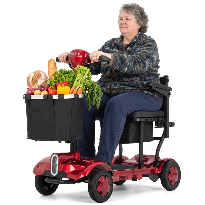 X17 4 Wheel Folding Electric Elderly Mobility Scooter 270W Motor 24V 10.4Ah Lithium Battery 10Miles Range 5MPH 12°Climbing Solid Tires Anti‑tip Wheels LED Light For Seniors Disabled Adults