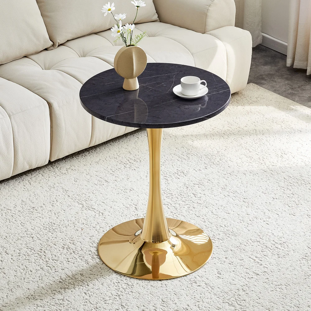 

Round Dining Table, 23.6" Circle Tulip Table with Thickened Tabletop & Metal Pedestal, Mid Century Modern Bistro Table for Kitch