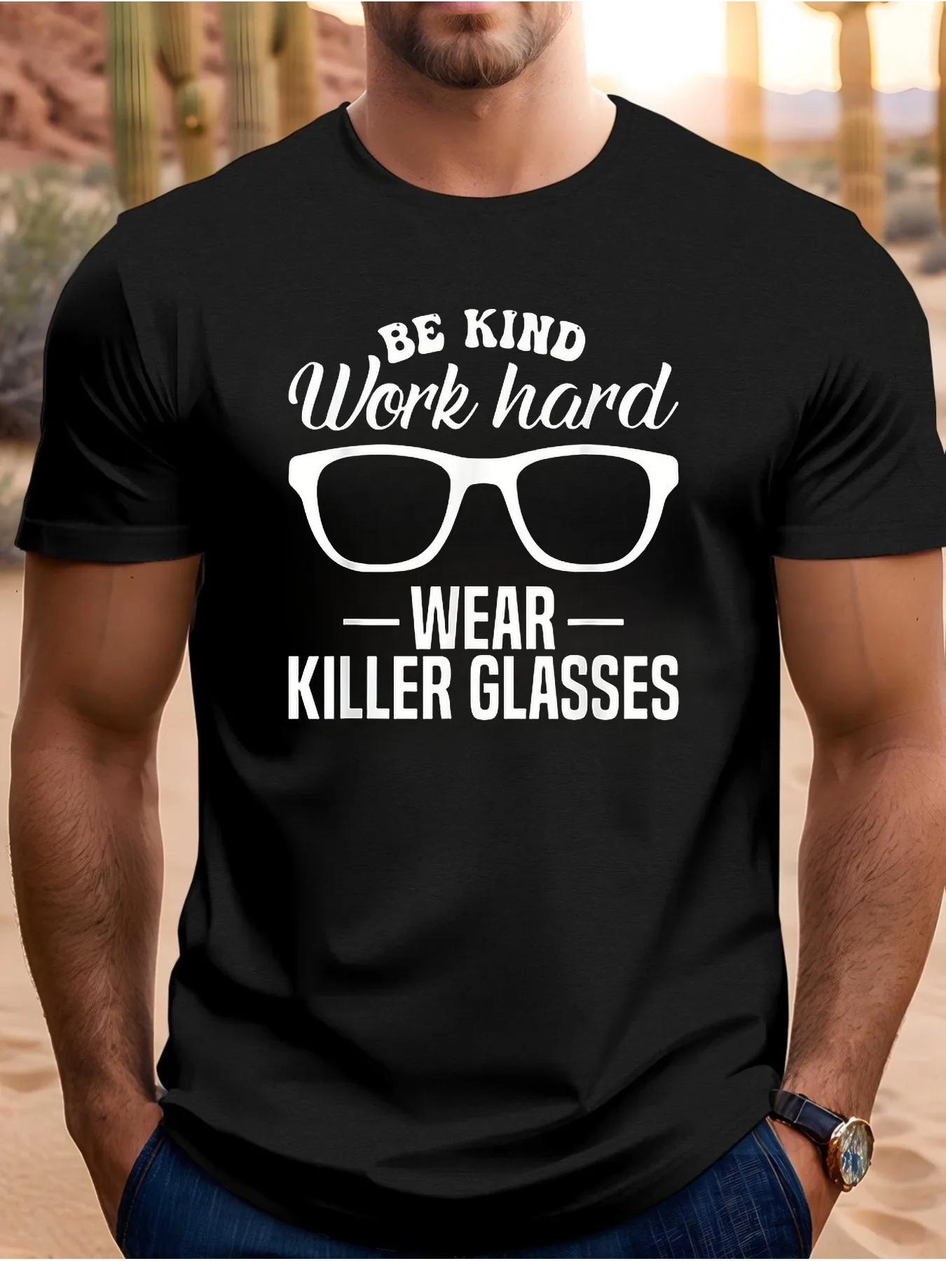 Be Kind Work Hard Wear Glasses Optician Eyeglasses Vision TShirt Mens MenS Graphic Causal Tops Same Style for Men And Men 26 Summer Shorved Printed TShirt G