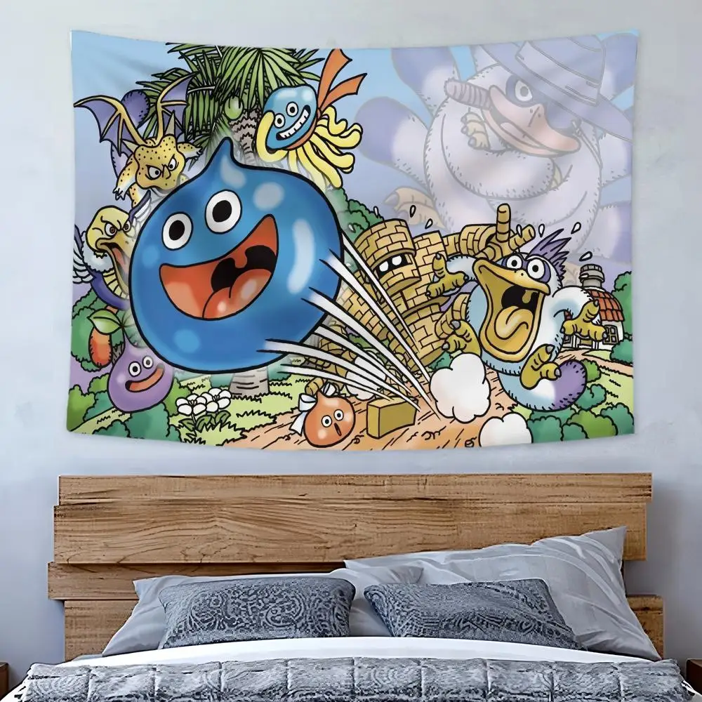 Cute Game D-Dragon Quest Heroes Slime Tapestry Art Decor Banner Microfiber Backdrop for Bedroom Living Room Bar Garden Party