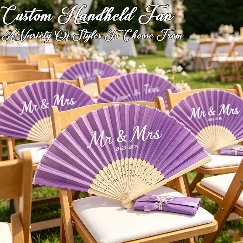 10Pcs Custom Fabric Hand Fans, Personalized Bamboo Folding Fans with Text, Suitable for Weddings and Parties, Customizable Fabric Fans with Personalized Text for Gifts and Decoration, Vintage Bamboo Hand Fans, Custom Text Fans for Wedding Guests and Dance Events.