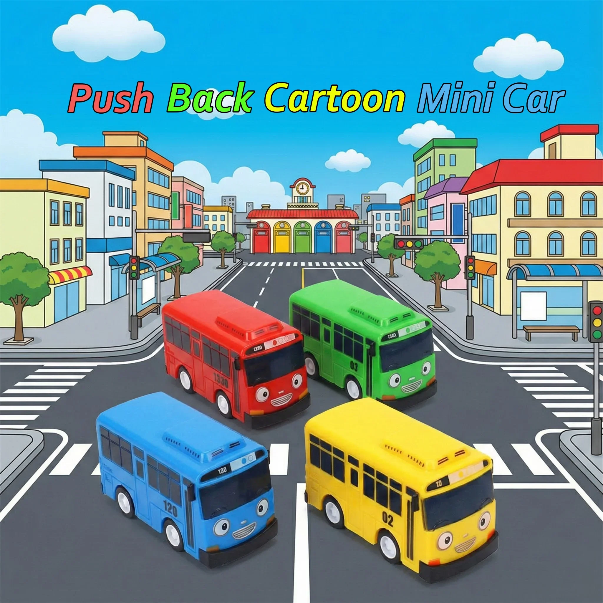 Mini Ensemble de Jouets Bus Tayo à Remonter pour Enfants Garçons, Jouet Véhicule de Dessin Animé, Ensemble de Jeu Éducatif sur le Thème du Trafic, Cadeau Ludique pour l'Apprentissage Préscolaire