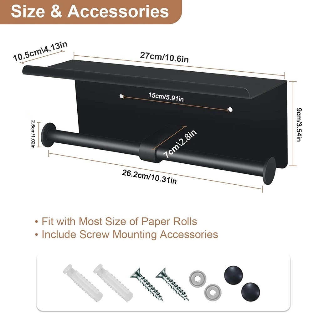 حامل ورق تواليت مزدوج مزدوج كبير حامل مناديل من الفولاذ المقاوم للصدأ مع حامل جداري للهاتف لحمام الحمام