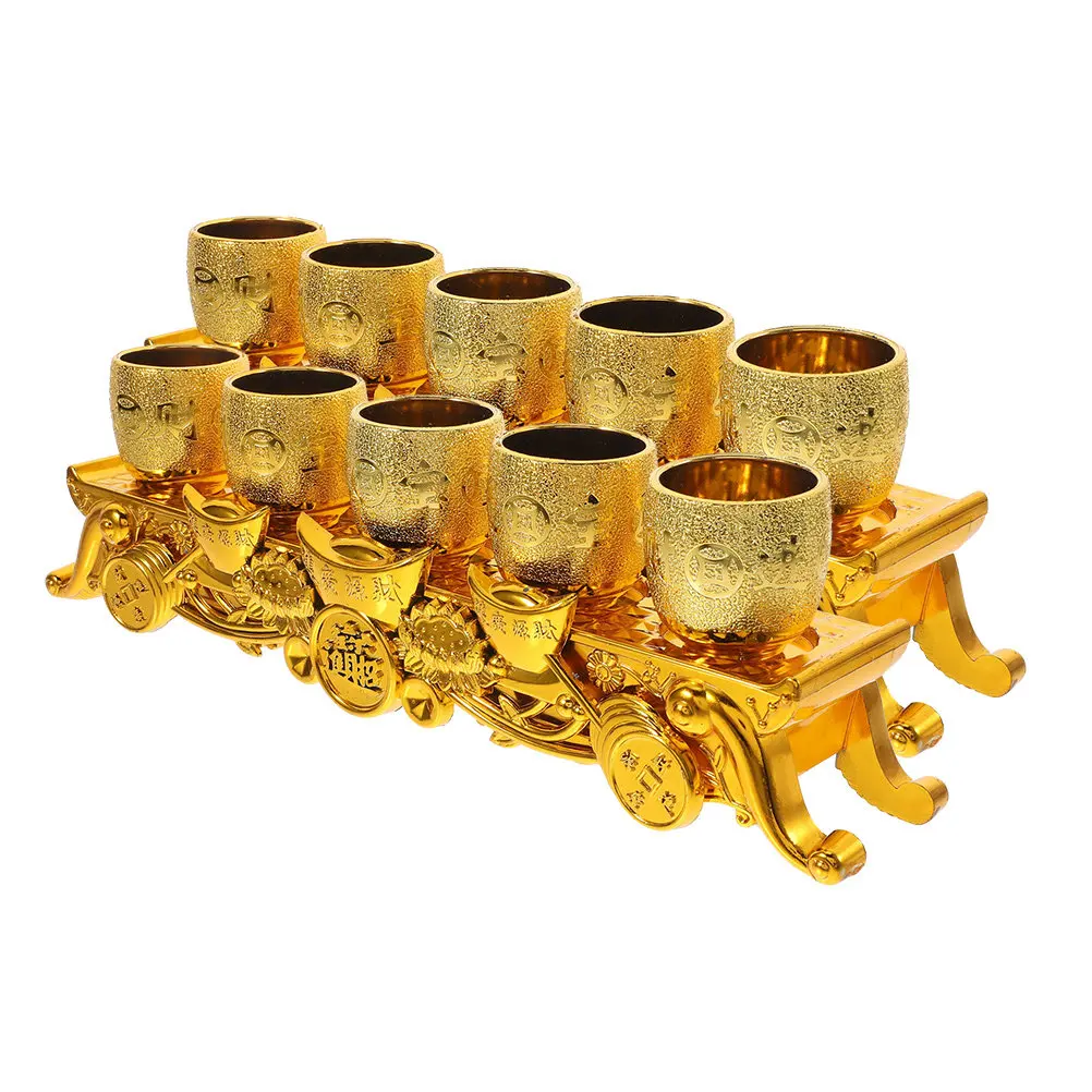 2Set Elegant Golden Mini Chalice and Altar Set Plastic Decorative Worship Cups for Buddhist Shrine Temple Ceremonies Ritual