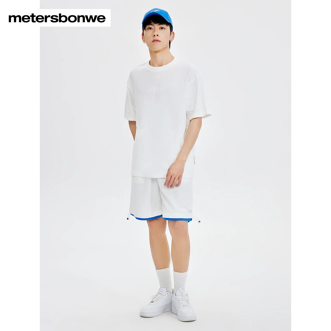 Metersbonwe-2024 New Summer Knitted Shorts For Men, Loose Trendy Pants With Contrast Drawstring, Brand Sweatpants