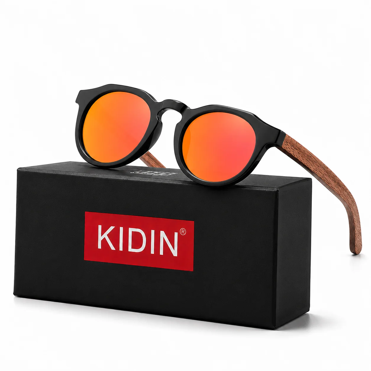 KIDIN Mens Retro Octagon Polarized Bamboo Wood UV400 Sunglasses Beach Drive City Walk Glasses Trip Camping Daily Eyewear