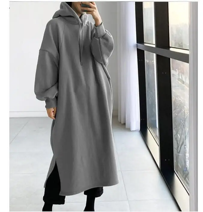 2024 autumn and winter European and American fashion fleece mid length pullover hoodie