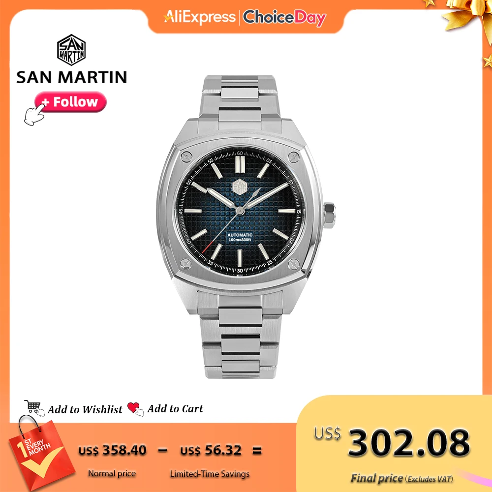 

San Martin Original Design 39.5mm Luxury Sport Men Watch PT5000 Automatic Mechanical Stainless Steel Watches Waterproof SN0026