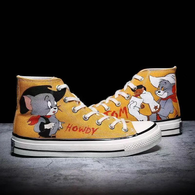 

Tom and Jerry drop shipping Canvas Shoes Women's plus size cat and mouse Student Couple high-top real pictures man board shoes