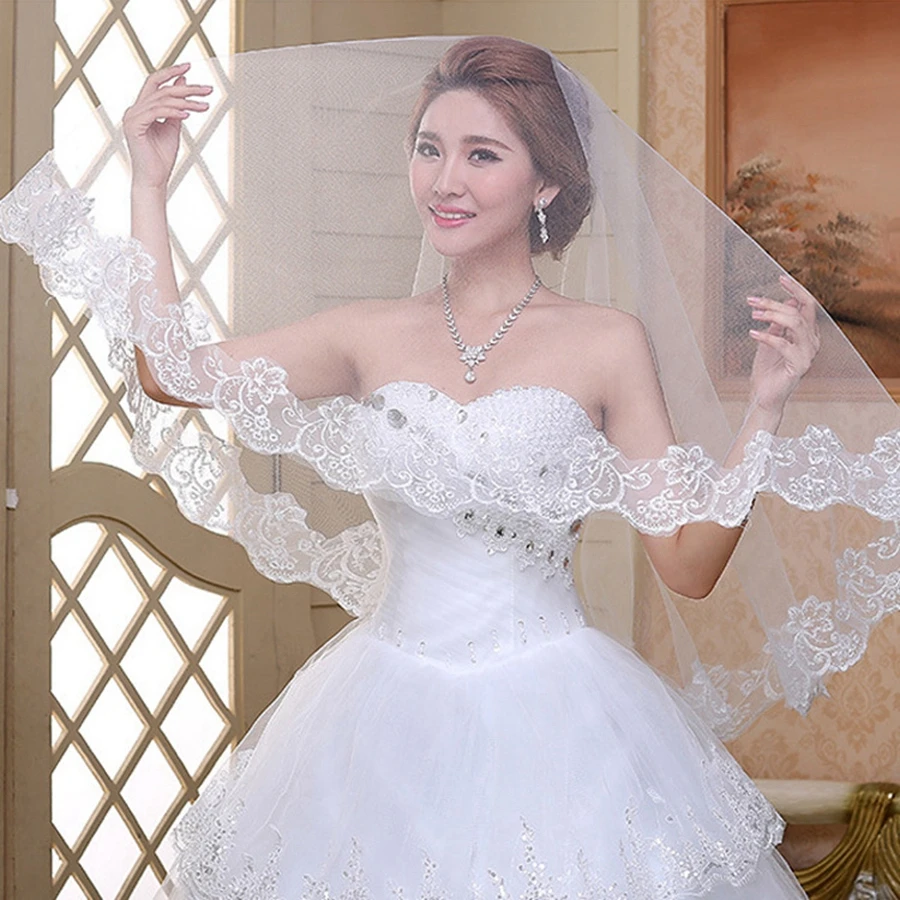 New Arrival White Ivory Short Wedding veils Lace Edge without Comb Boda velo de novia Wedding accessories image 3