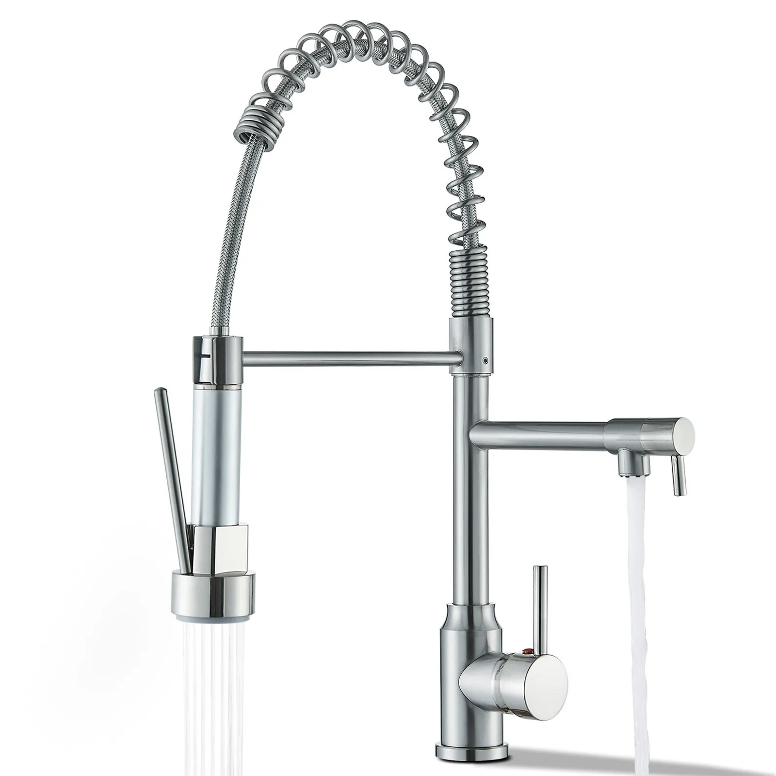 

Single Handle Kitchen Sink Faucet with Pull Down Sprayer Swivel Spout Brushed Nickel Finish Modern Mixer Tap for Home Use