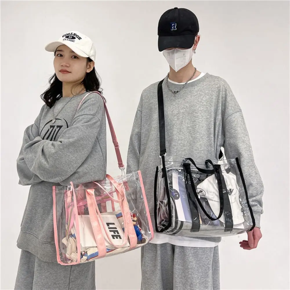 

Simple Waterproof PVC Beach Bag Clear Shoulder Bag Transparent Tote Bag Large Capacity Luggage Bag Swimming Handbag Training
