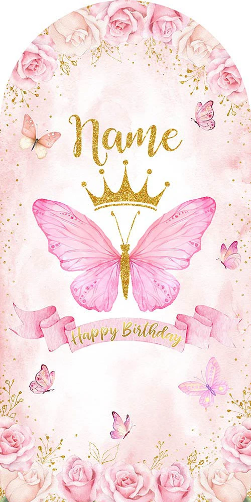 LS カスタムネーム 両面 クラウン バタフライ フローラル キッズ 誕生日パーティー ベビーシャワー カバー キアラ アーチ 背景装飾 写真撮影用背景