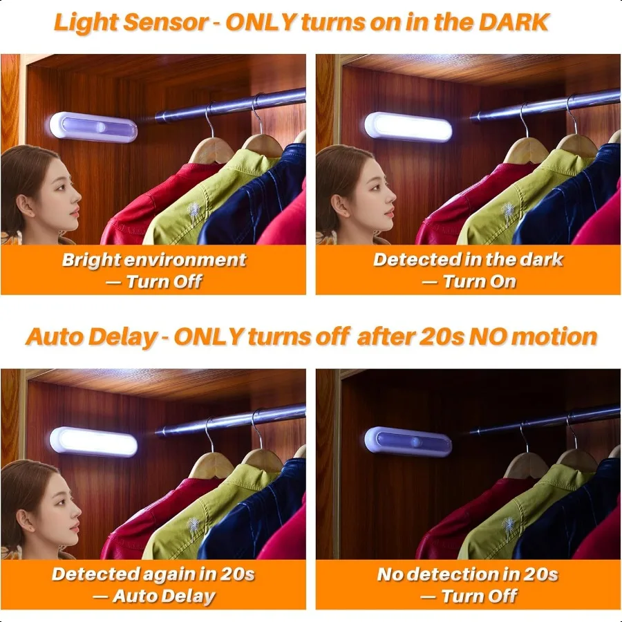 STARSPANGLED Confezione da 3 luci con sensore di movimento da 7 luci a LED per interni alimentate a batteria per scale dell'armadio sotto l'armadio Cool Whit
