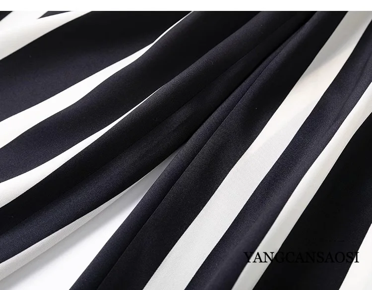 24MM Heavyweight 93% Natural Mulberry Silk Elastic Wrinkle Versatile Classic Black and White Vertical Stripe Wide Leg Pants