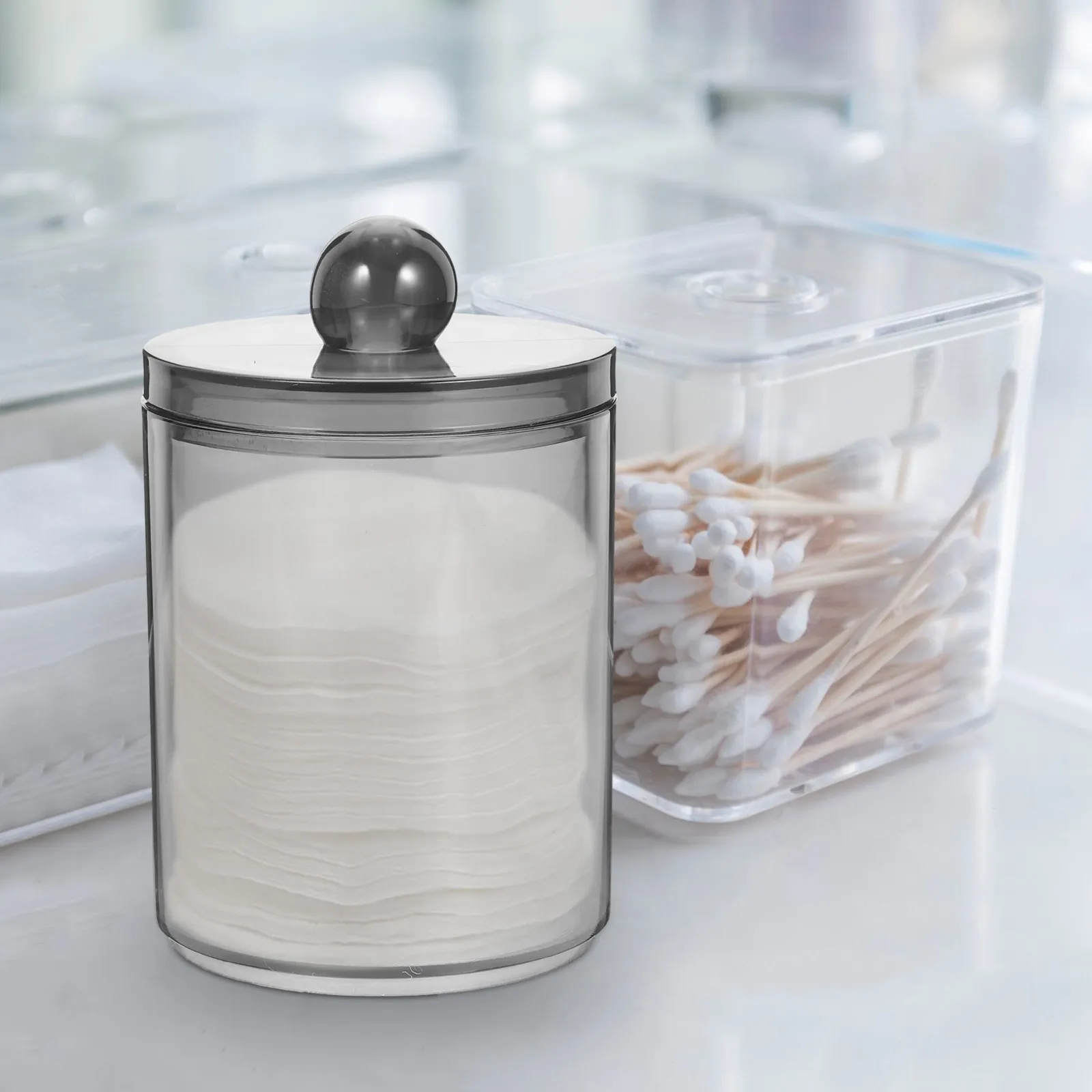 2Pcs Dustproof Moisture Resistant Clear Cotton Swab Jars with Lid Cotton Pads Dispenser Bathroom Storage Jar Makeup Organizer