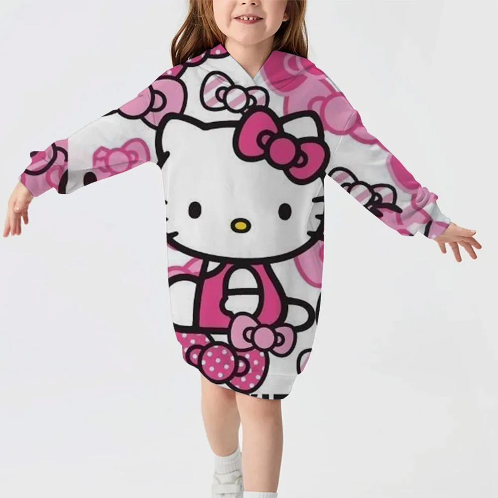 Autumn and winter girls printed hoodie Hello Kitty Kuromi print cartoon casual dress street kawaii baby girl