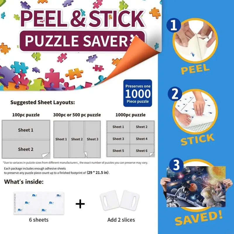 CORB Finished Puzzle Saver Adhesive Backing Sheets with Hanging Hook for Display