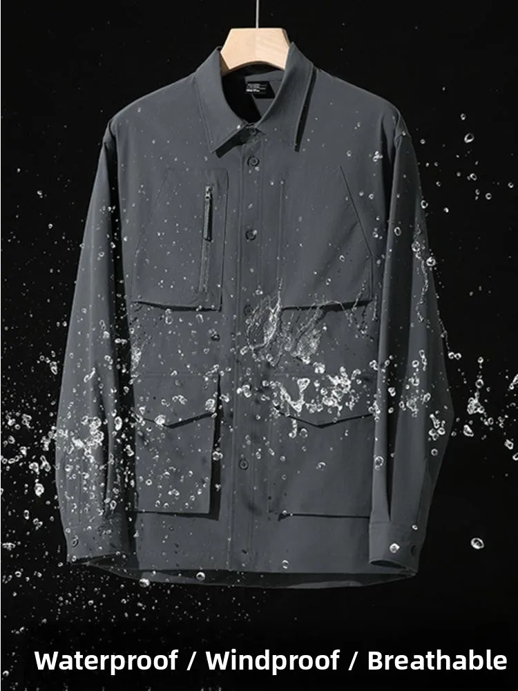 

Italian High-End Men's Outdoor Lightweight irt Jaet with ket Stand Fit Polyester/Nylon Cosite Fiber Windproof