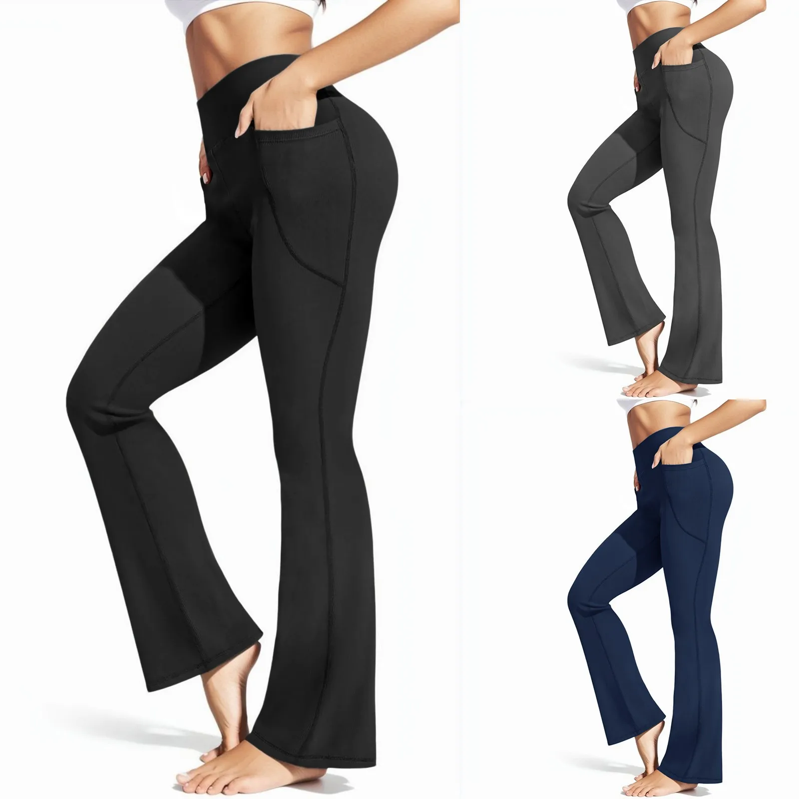 Pantalones De Yoga sin costuras para Mujer, Pantalones De entrenamiento De cintura alta, Pantalones De pierna acampanada informales con bolsillo, Pantalones De Fitness antisudor