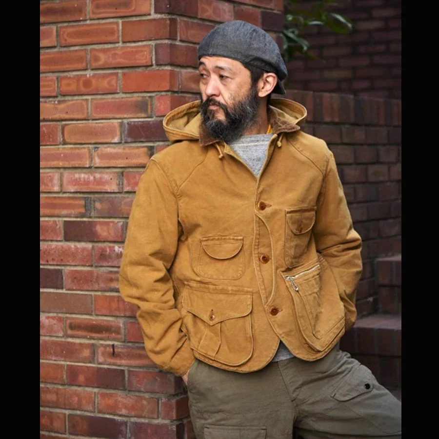 

FREEWHEELERS Lumberjack, tube-dyed yellow-brown duck hunting bombshell canvas jacket