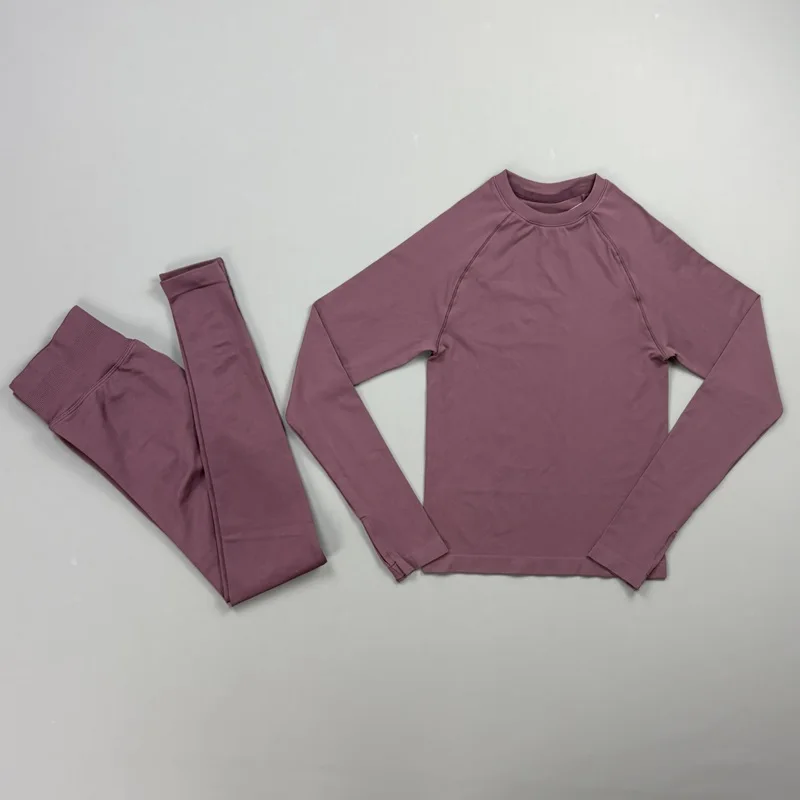 2-teiliges Sport-Set für Damen: Atmungsaktives, elastisches Langarm-Oberteil und nahtlose Po-Lifting-Leggings – Ideal für Gym, Laufen und Fitness – Detail 8