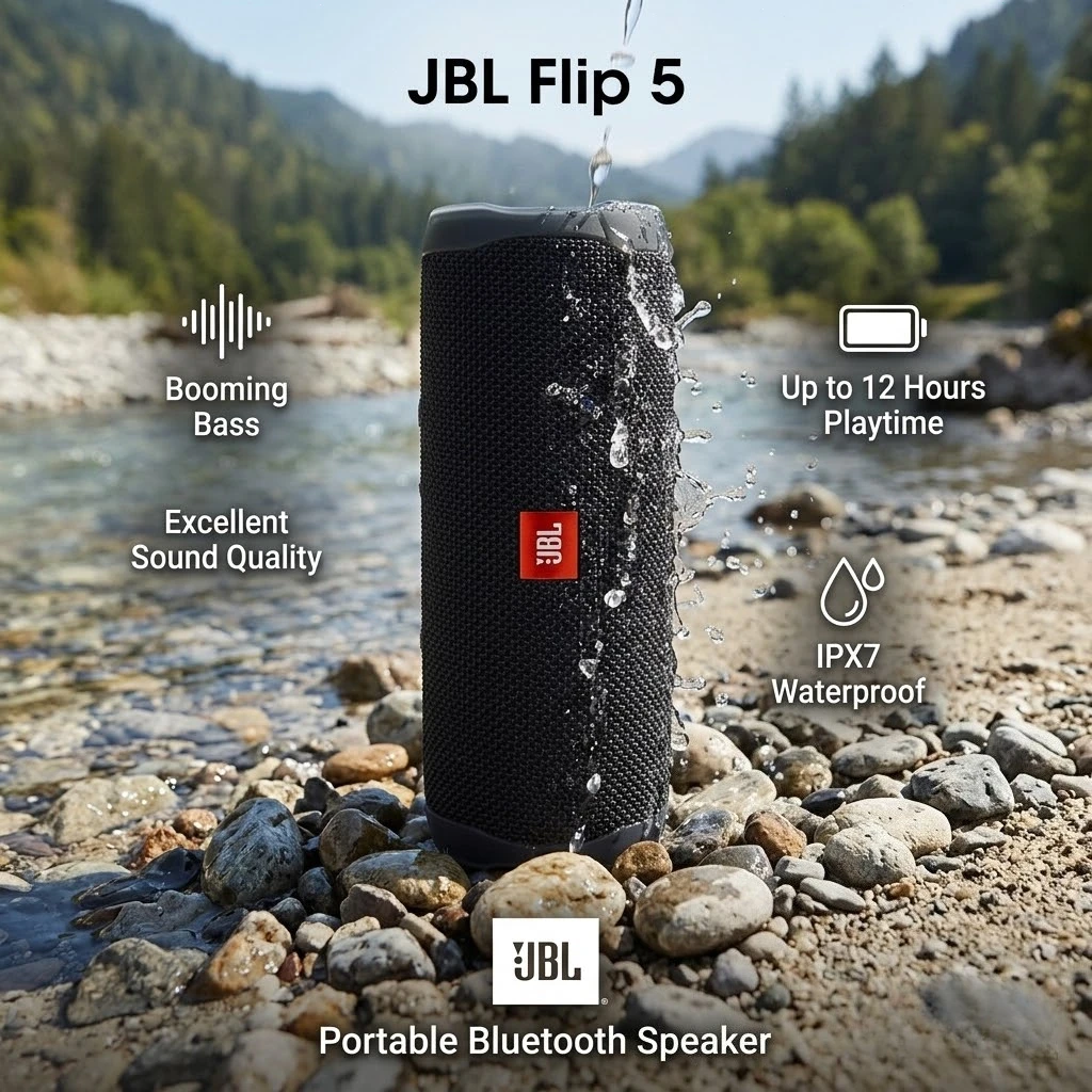 

Портативная Bluetooth-колонка JBL Flip 5 с защитой от воды IPX7, сабвуфером для глубоких басов, мини-аудиосистема для кемпинга и спорта
