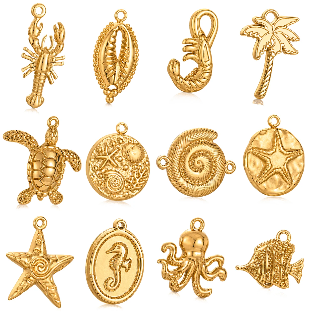 3Pcs Ocean Life Sea Animal Charms for Jewelry Making Stainless Steel Starfish Seashell Connector Pendants DIY Necklace Bracelet