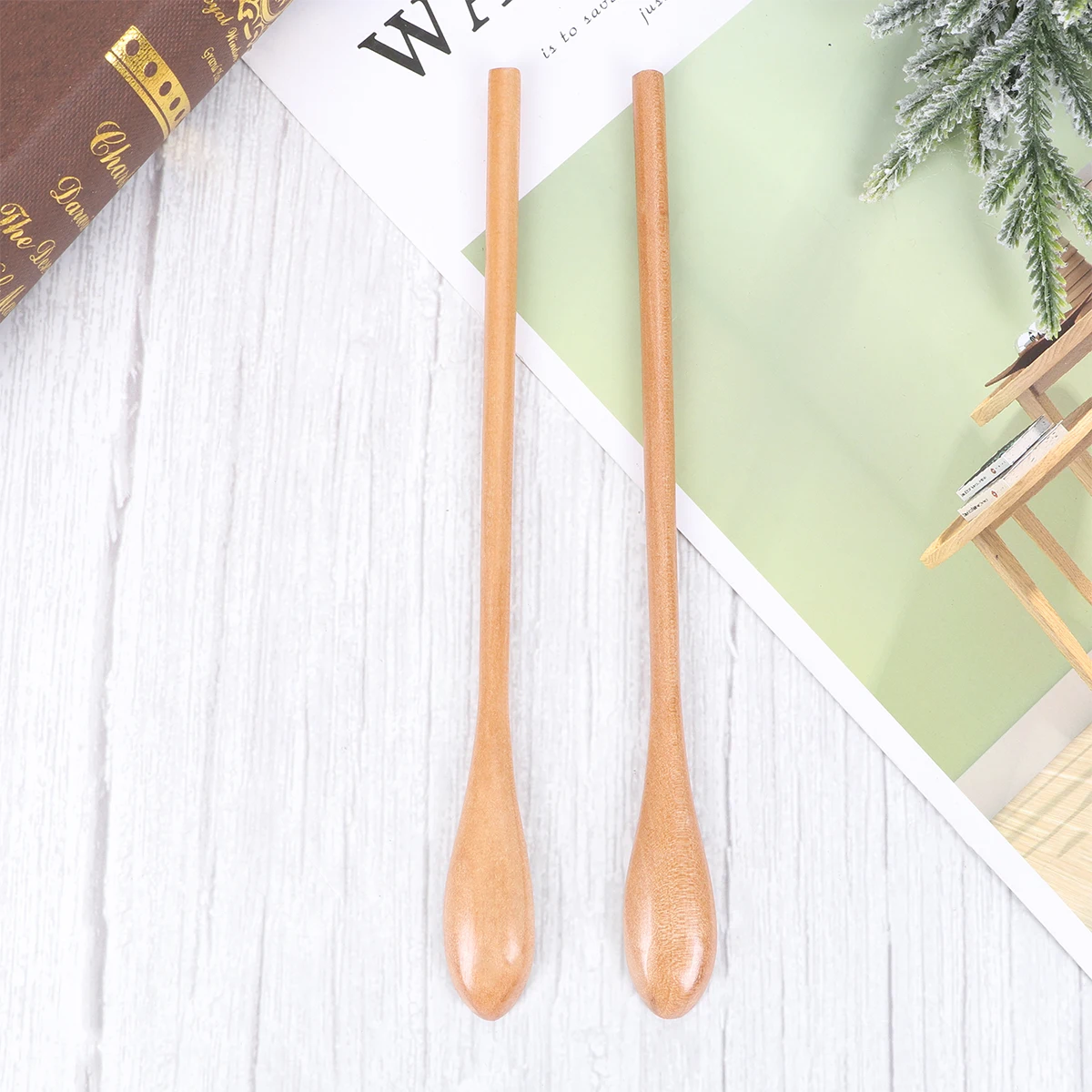 

2PCS Wooden Spoon Food-Grade Beech Smooth Edge Safe Party Wedding Kitchen Utensil Long Handle Honey Teaspoon Stirring Coffee