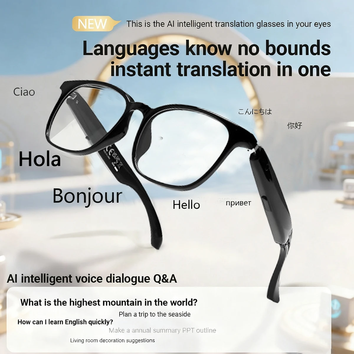 SENBONO AI traducción gafas inteligentes respuesta/rechazar llamadas Control de música despertador voz gafas de bloqueo de luz azul para hombres y mujeres