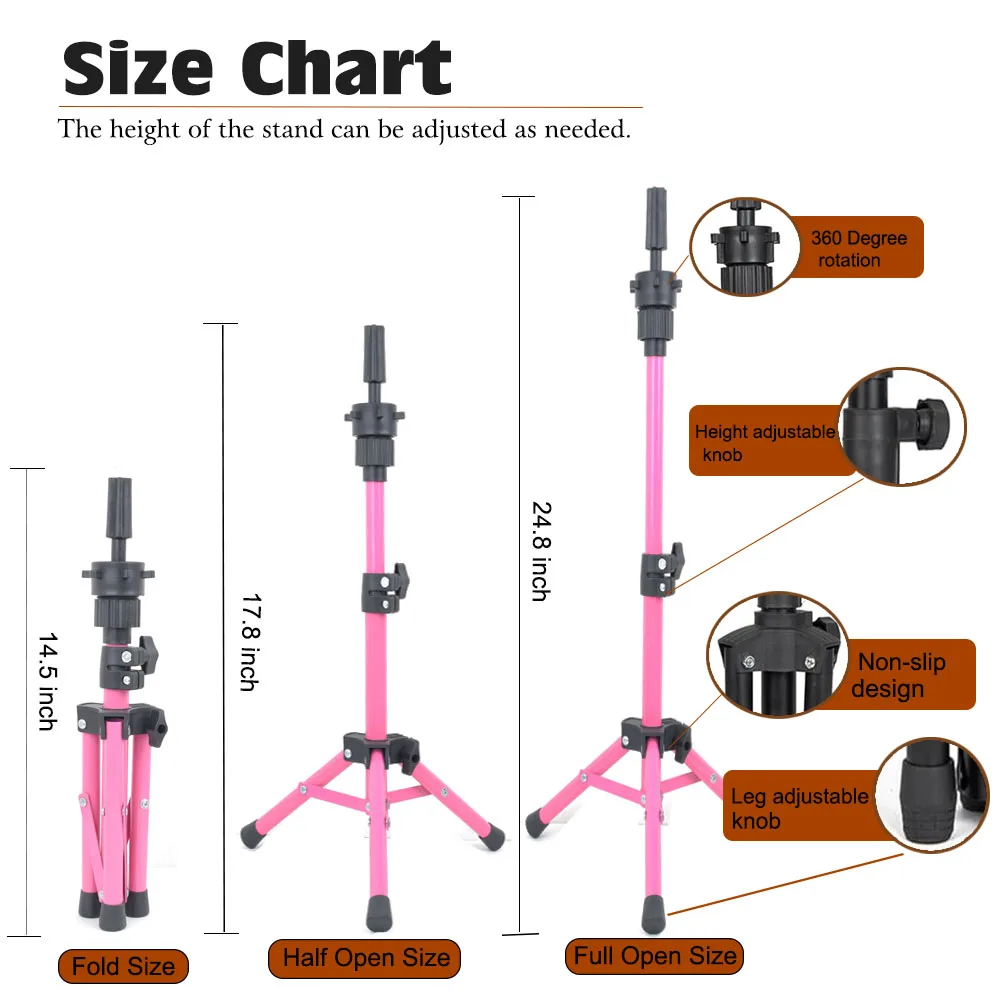 Trépied de tête de mannequin pour perruque, support de tête de perruque réglable pour coiffer les perruques exécutives, 25 po