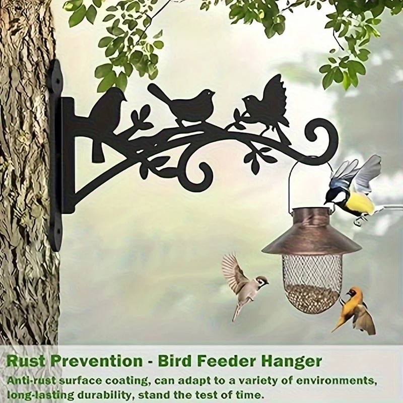 2pcs Black Metal Plant Hanger with 3 Birds & Leaf Design - Heavy-Duty, Easy to Install, No Battery Required - Ideal for Outdoor