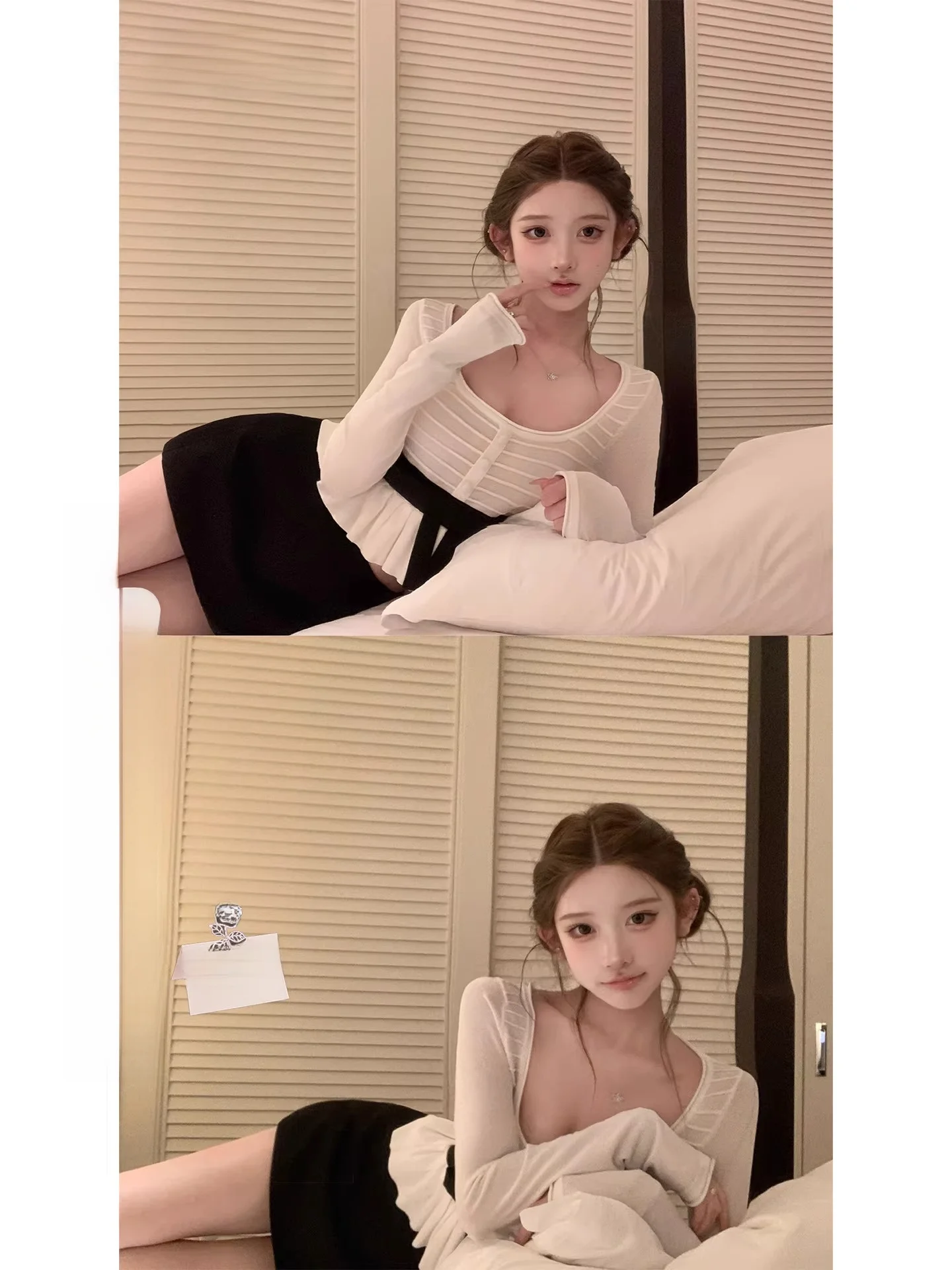 

Новая женская вязаная кофта Beibei с U-образным вырезом, яркими цветовыми блоками и полосками, модный простой стиль, длинный рукав, укороченная модель