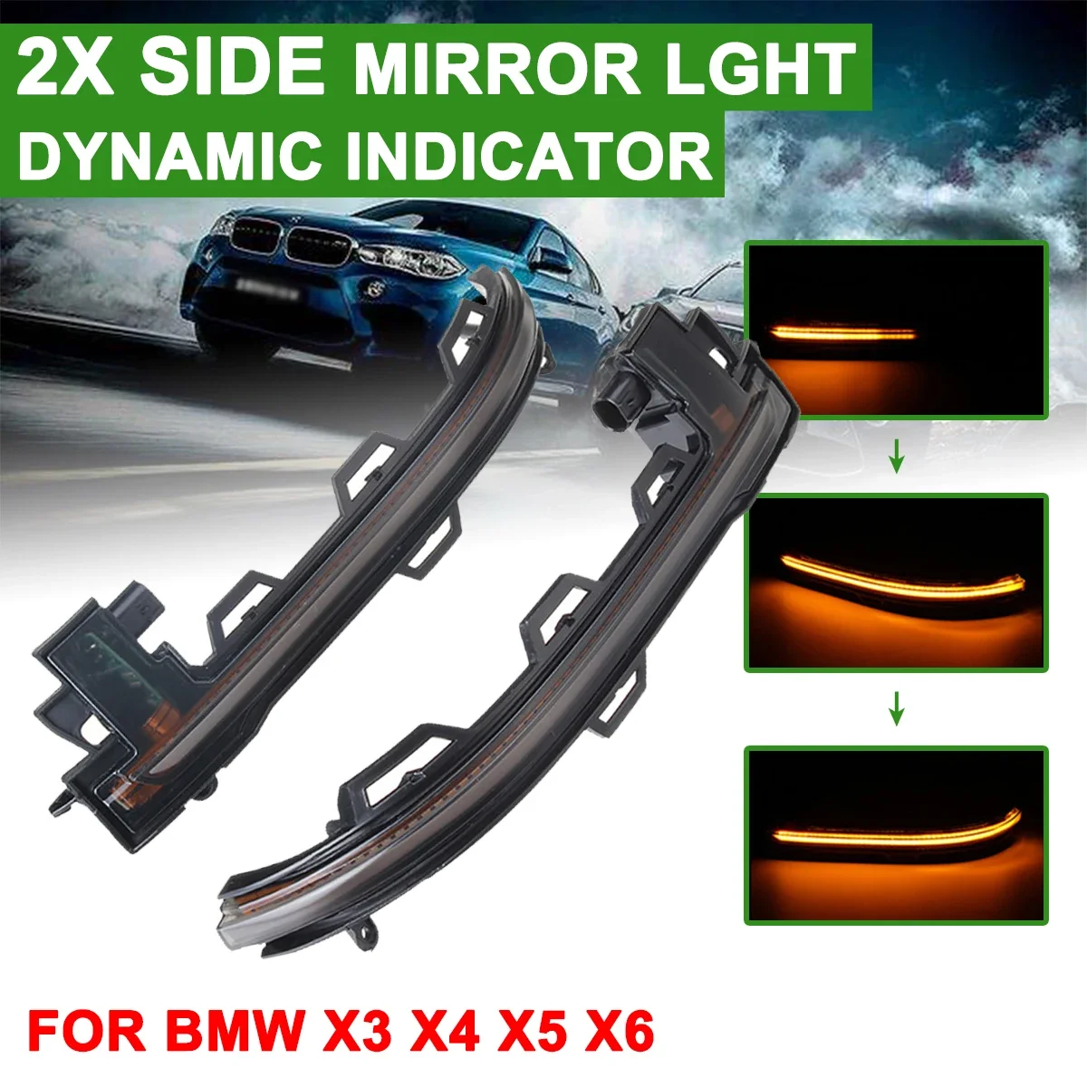 

1 Pair Highlight LED Car Dynamic Turn Light Rearview Mirror Signal Lamp Yellow For BMW X3 F25 LCI 2014-2017 X4 F26 X5 F15 X6 F16