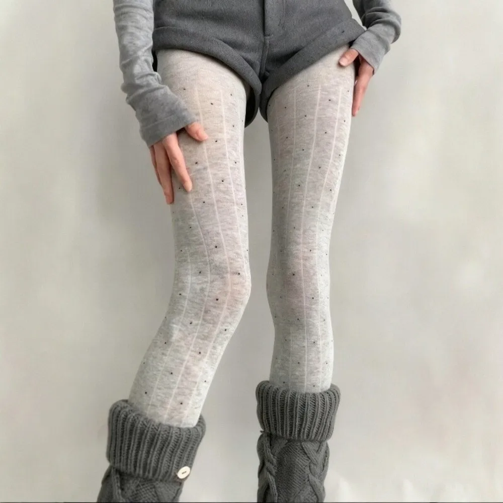 Essential Strumpfhose mit Polka-Dot-Muster, gerippte Textur, Baumwollmaterial, oberschenkelhohe Strümpfe, modische, bequeme Leggings – Detail 16