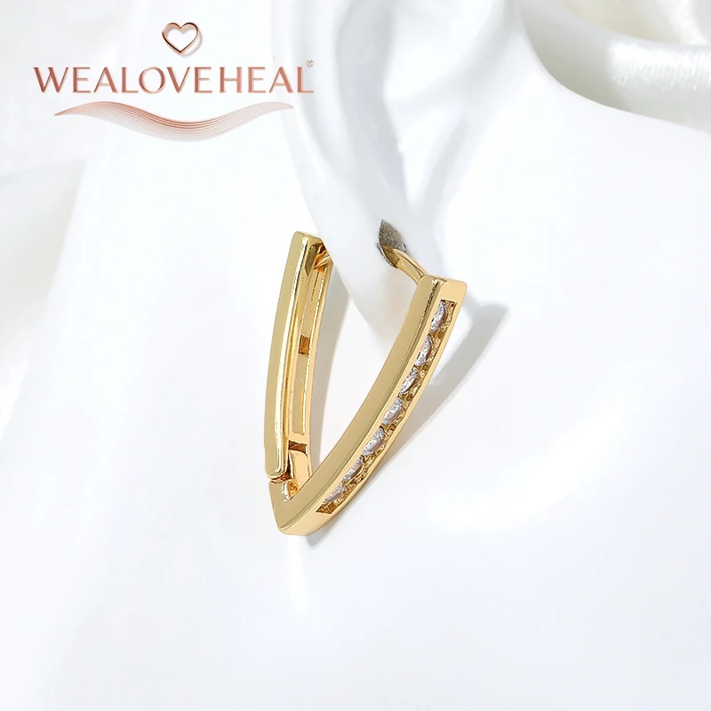 Damen-Ohrringe aus 18K vergoldetem Messing mit CZ-Stein, V-förmige Huggie-Ohrringe, geometrisch, minimalistisch, für den täglichen Gebrauch, Valentinstagsgeschenk, Schmuck. – Detail 20